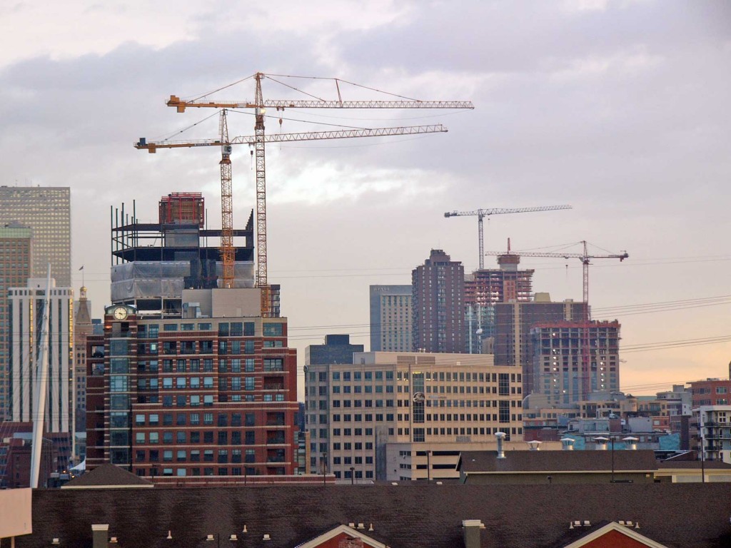 Cranes over Denver skyline