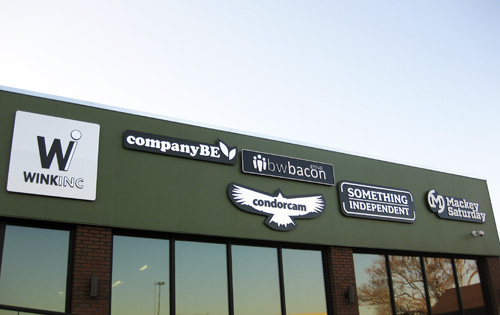 bwbacon logo on battery building in denver